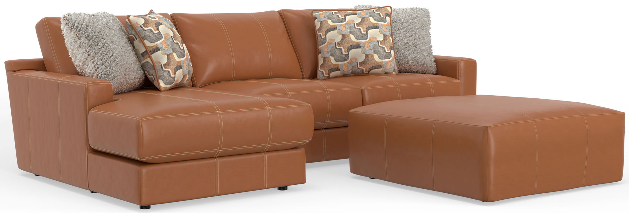 Minori - Italian Leather Sofa / Chaise And Cocktail Ottoman
