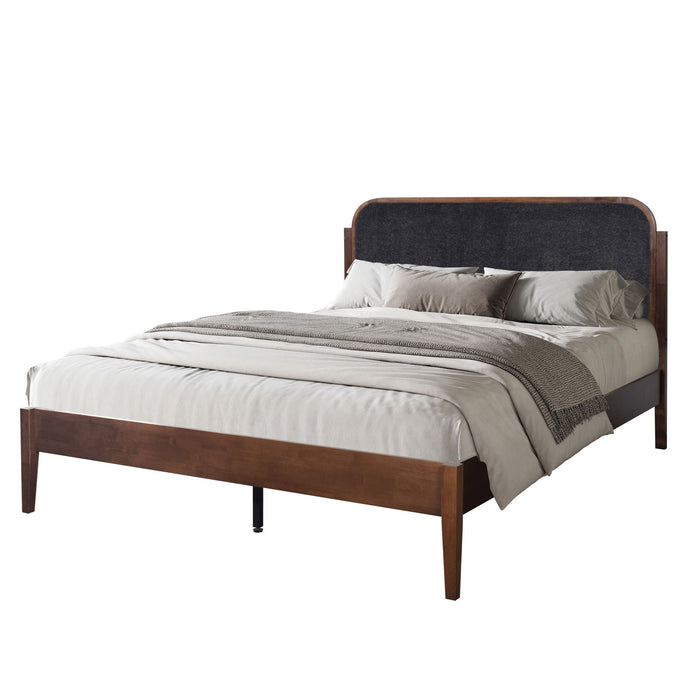 Hawthorne - 5/0 Queen Platform Bed With Chair arcoal Upholstered Headboard - Brown