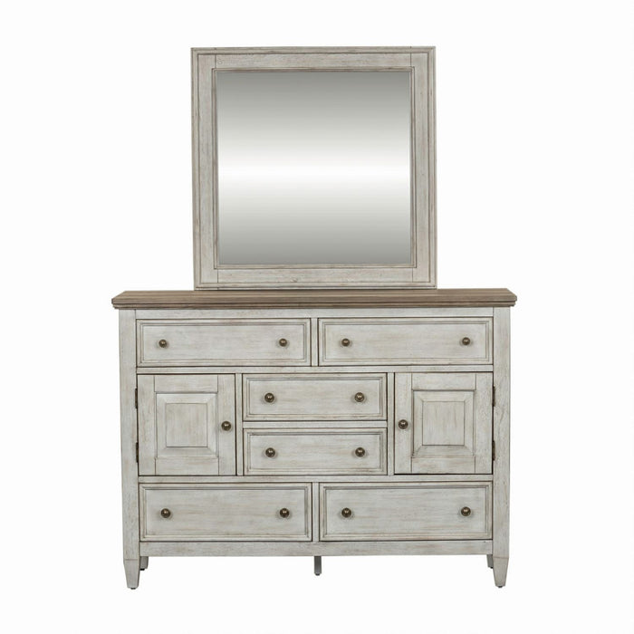 Heartland - Dresser & Mirror - Antique White / Tobacco Tops
