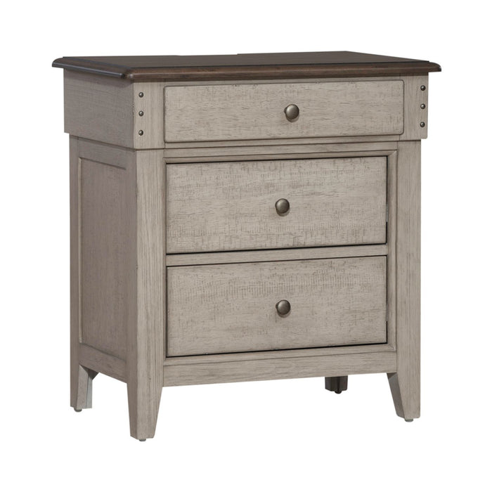 Ivy Hollow - 3 Drawer Nightstand With Charging Station - Weathered Linen / Dusty Taupe