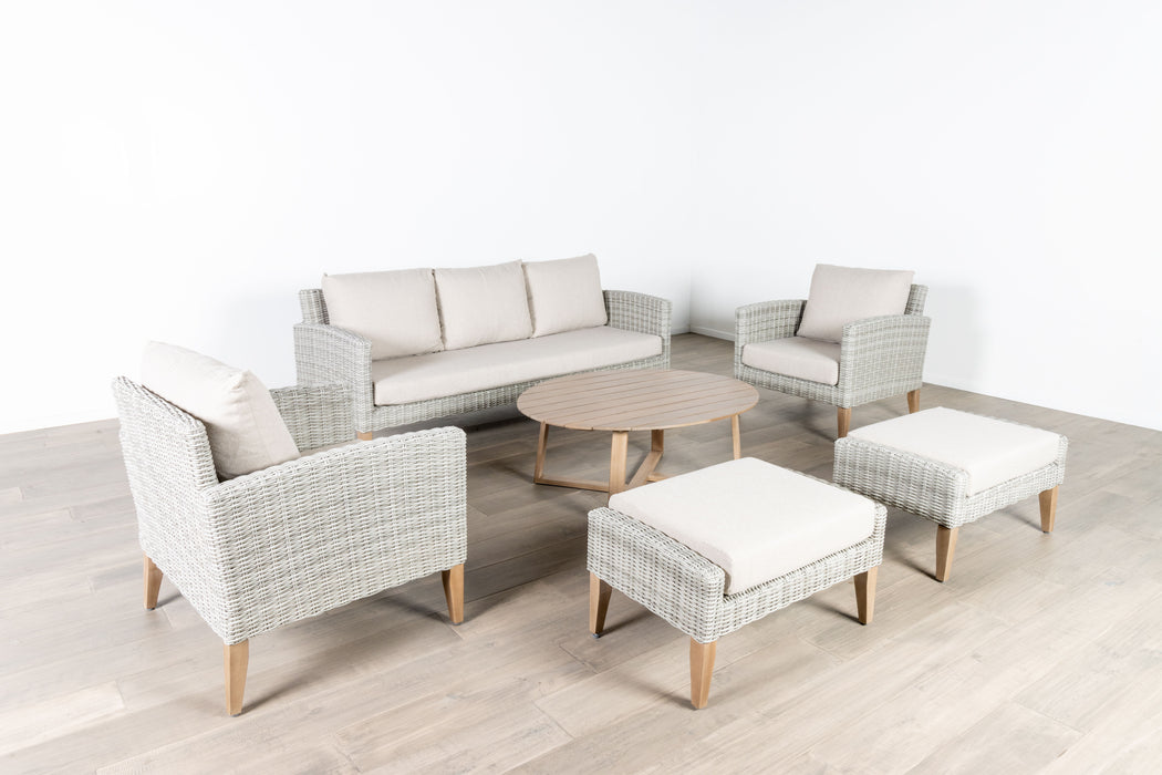 Carezza - Sofa, 2 Club Chairs, 2 Stools (5 Pieces Set) - Light Gray