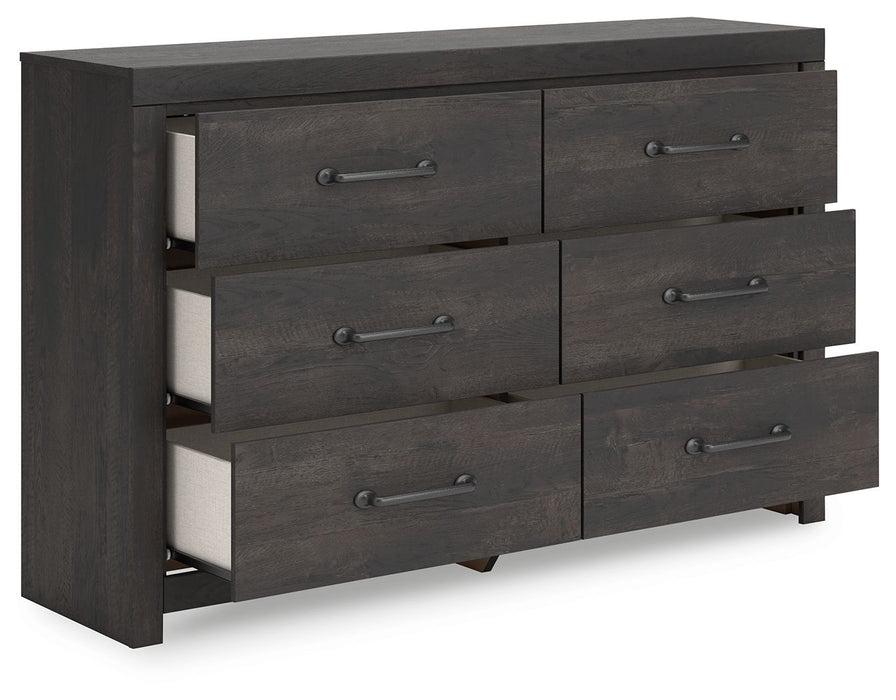 Hollivern - Six Drawer Dresser - Dark Gray
