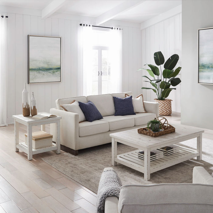 3 Piece Table Set (Rectangular Cocktail Table & 2 End Tables) - Weathered White