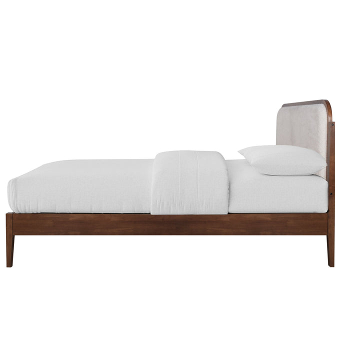 Hawthorne - 5/0 Queen Platform Bed With White Upholstered Headboard - Brown