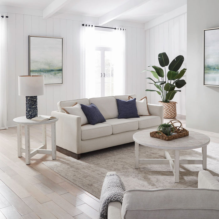 Backroads - 3 Piece Table Set (Round Cocktail Table & 2 Round End Tables) - Weathered White