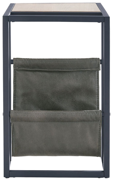 Freslowe - Chair Side End Table with Magazine Basket - Light Brown / Black