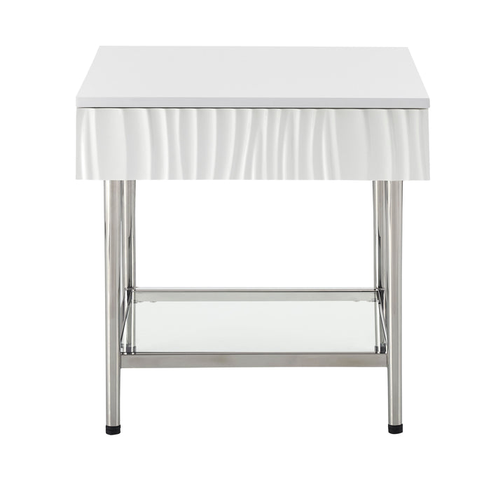 Waves - One Drawer End Table - Glossy White