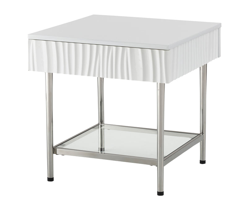 Waves - One Drawer End Table - Glossy White