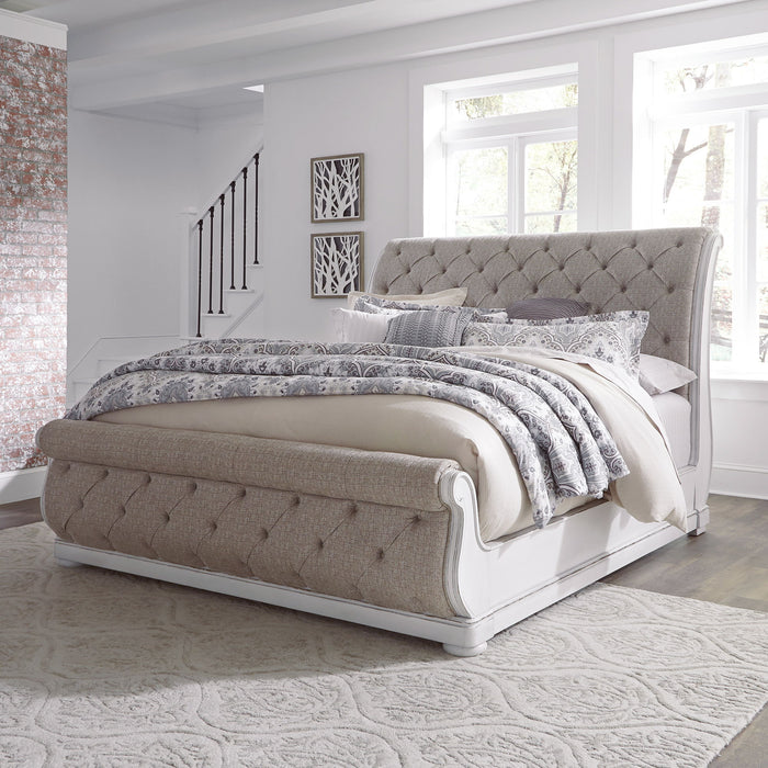 Magnolia Manor - California King Upholstered Sleigh Bed - White