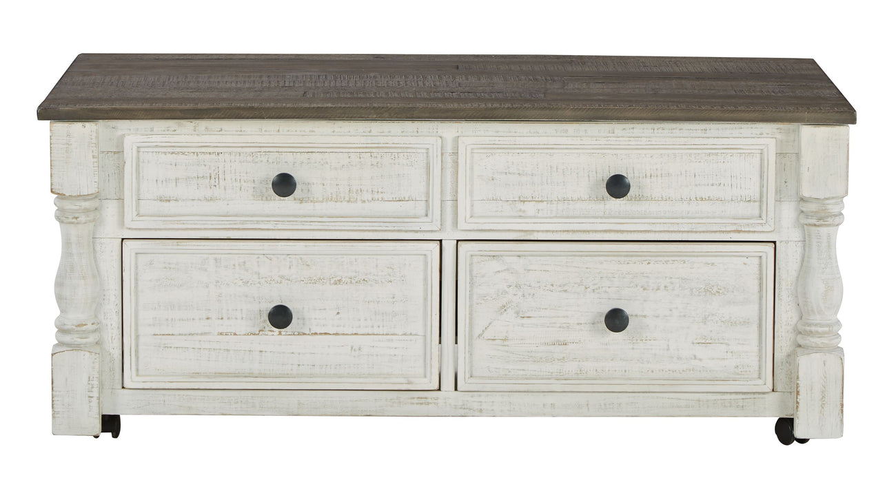 Havalance - White / Gray - Lift Top Cocktail Table With Storage Drawers
