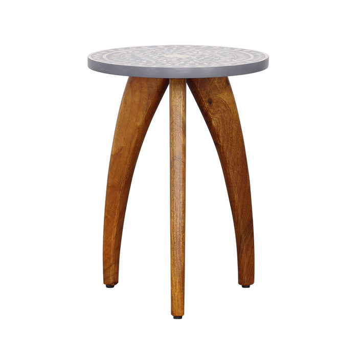 Sandalwood - Accent Table - Brown / Floral Blue