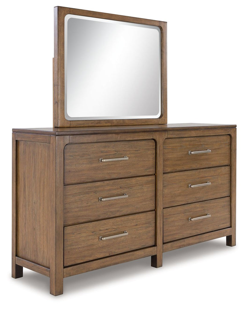Ashley Cabalynn 6 Drawer Dresser and Mirror, Light Brown