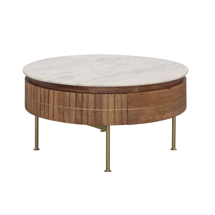 Malibu - One Drawer Cocktail Table - Rian Brown / White Marble