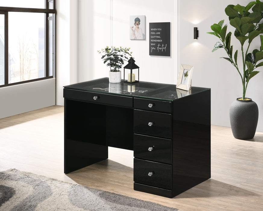 Morgan - Vanity Desk With Glass Top - Black